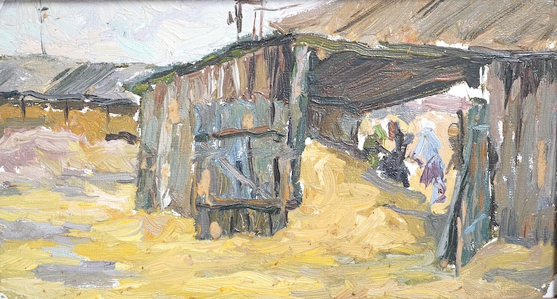 Ukrainian school, two oils on board, Rural landscapes, details verso, including ‘Basiel Mazur (Vasiliy Fyodorovich)’, largest 22.5 x 25cm. Condition - good